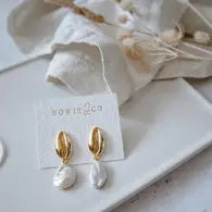 Cowrie Shell Pearl Earrings
