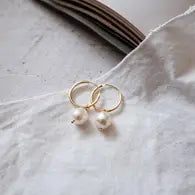 18k Gold Pearl Hoop Earrings