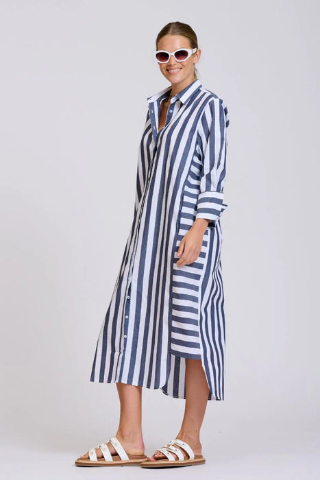 The Andrea Shirt Dress - Navy and white
