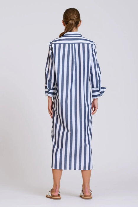 The Andrea Shirt Dress - Navy and white