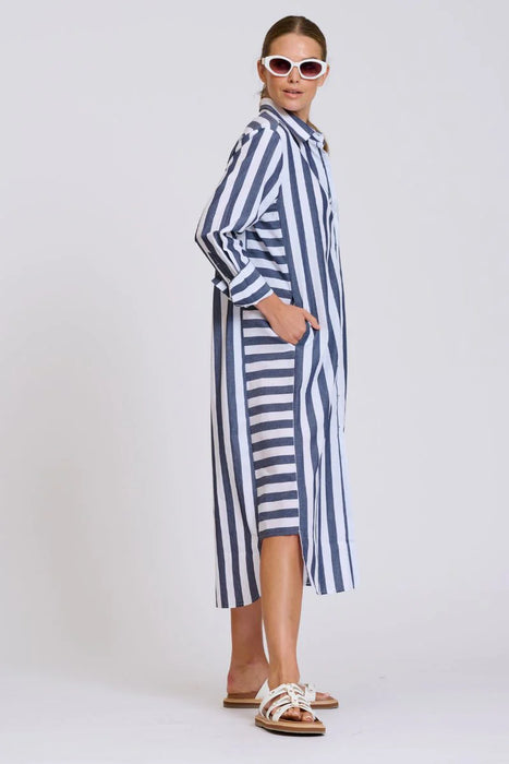 The Andrea Shirt Dress - Navy and white