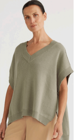 Raylee V Neck Slouchy Top - Moss